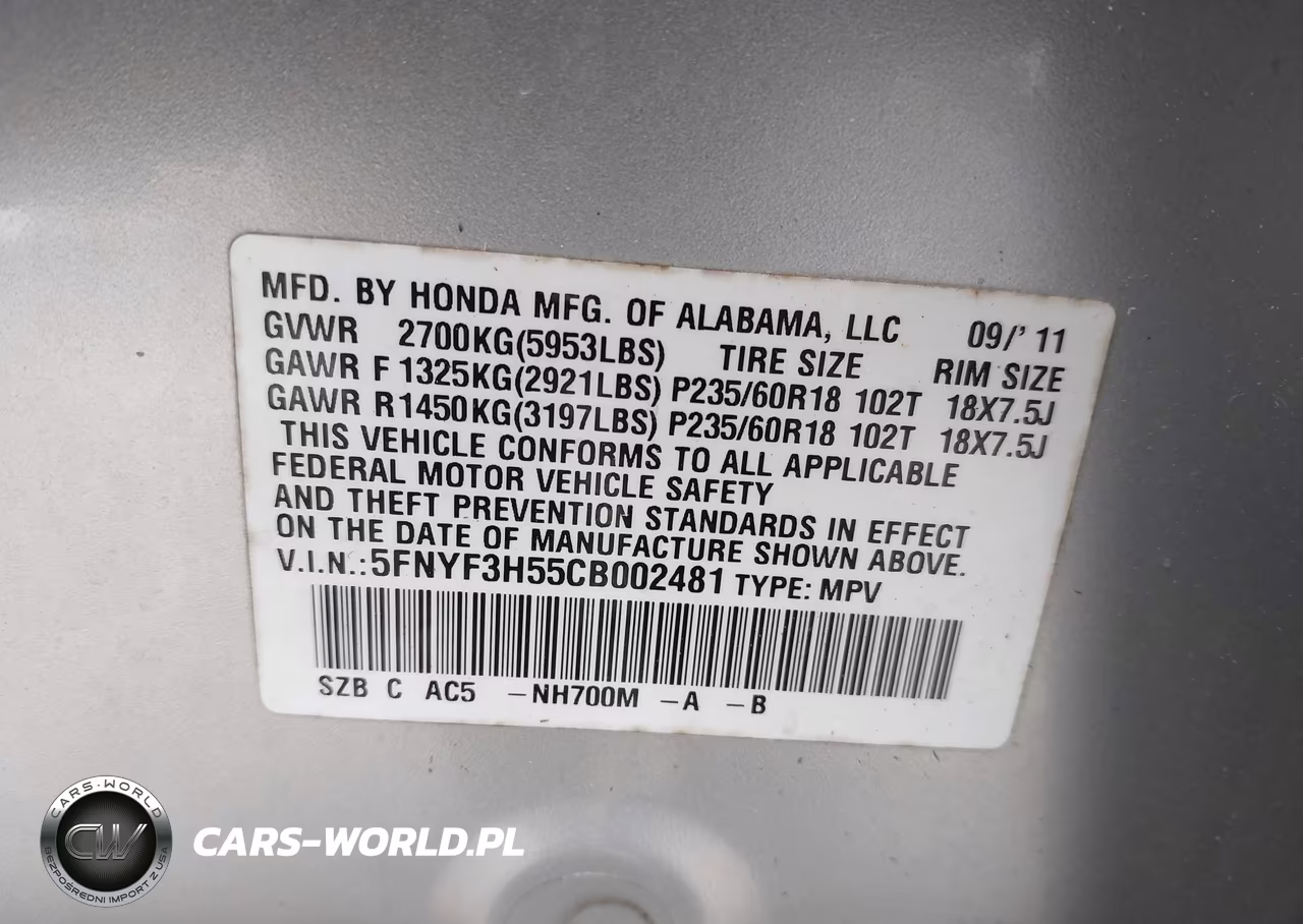 2012 Honda Pilot Ex-L VIN:5FNYF3H55CB002481 - 9