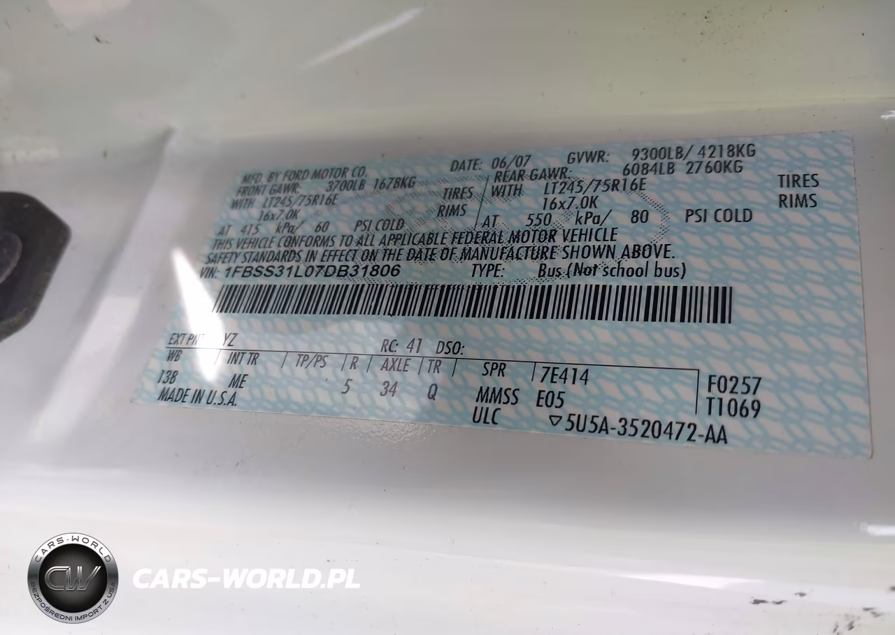 2007 Ford E-350 Super Duty Xl-Xlt VIN:1FBSS31L07DB31806 - 9