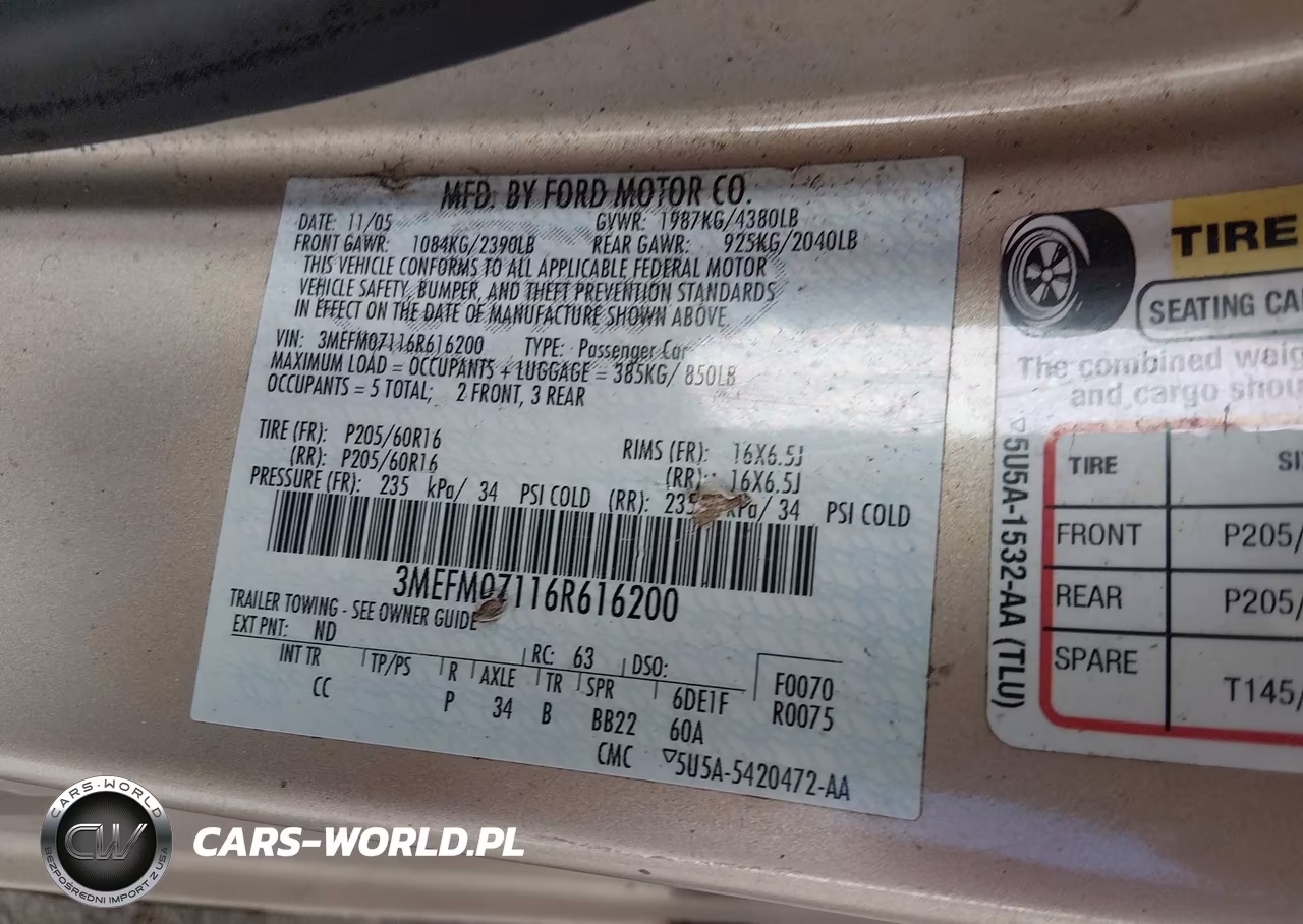 2006 Mercury Milan V6 VIN:3MEFM07116R616200 - 9