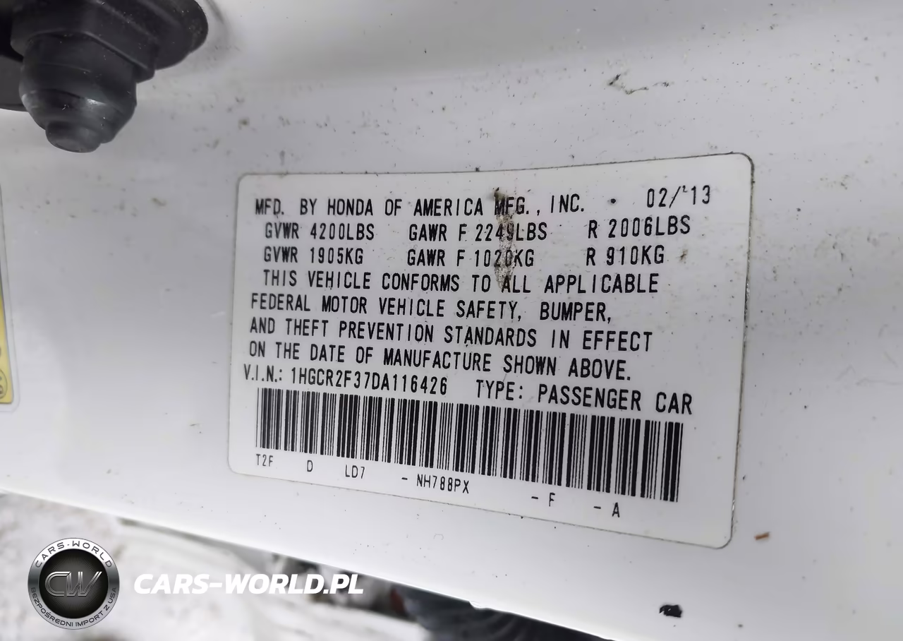 2013 Honda Accord Lx VIN:1HGCR2F37DA116426 - 9