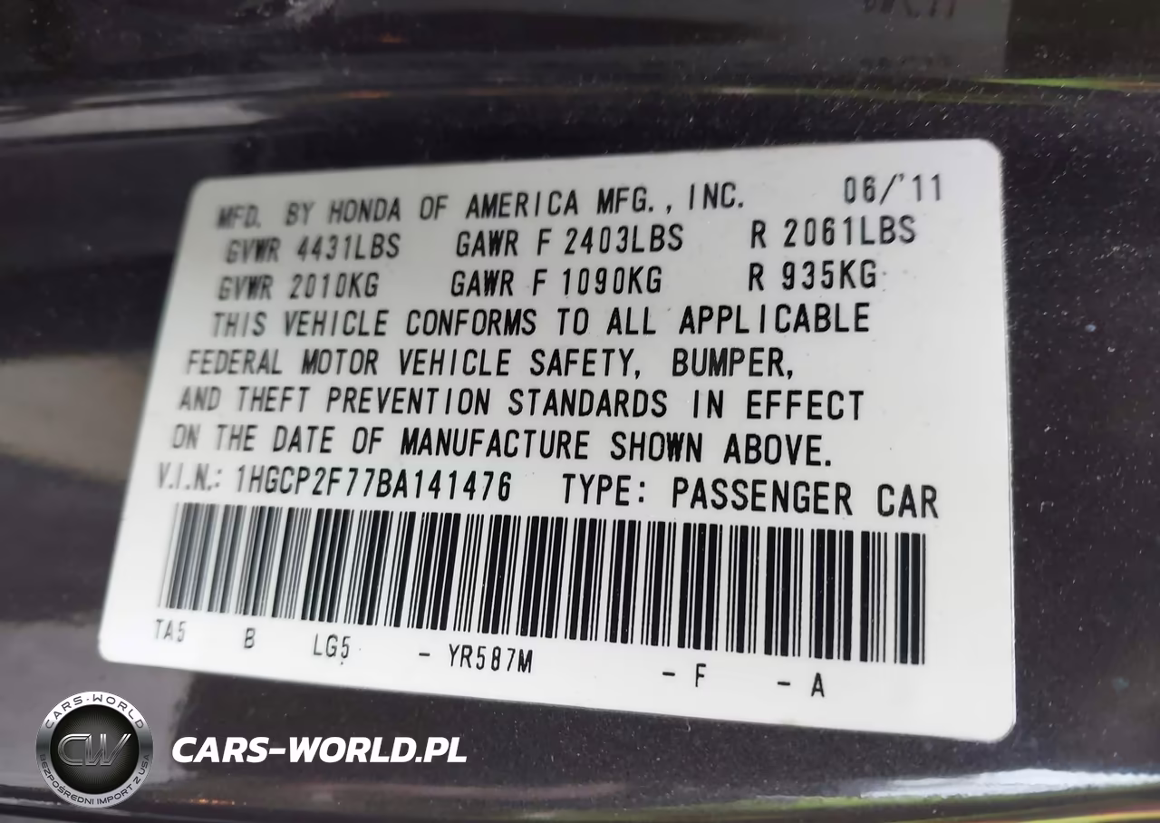 2011 Honda Accord 2.4 Ex VIN:1HGCP2F77BA141476 - 9