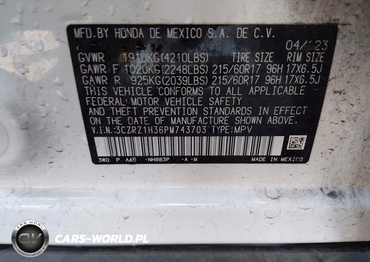 2023 Honda Hr-V 2Wd Lx VIN:3CZRZ1H36PM743703 - 9