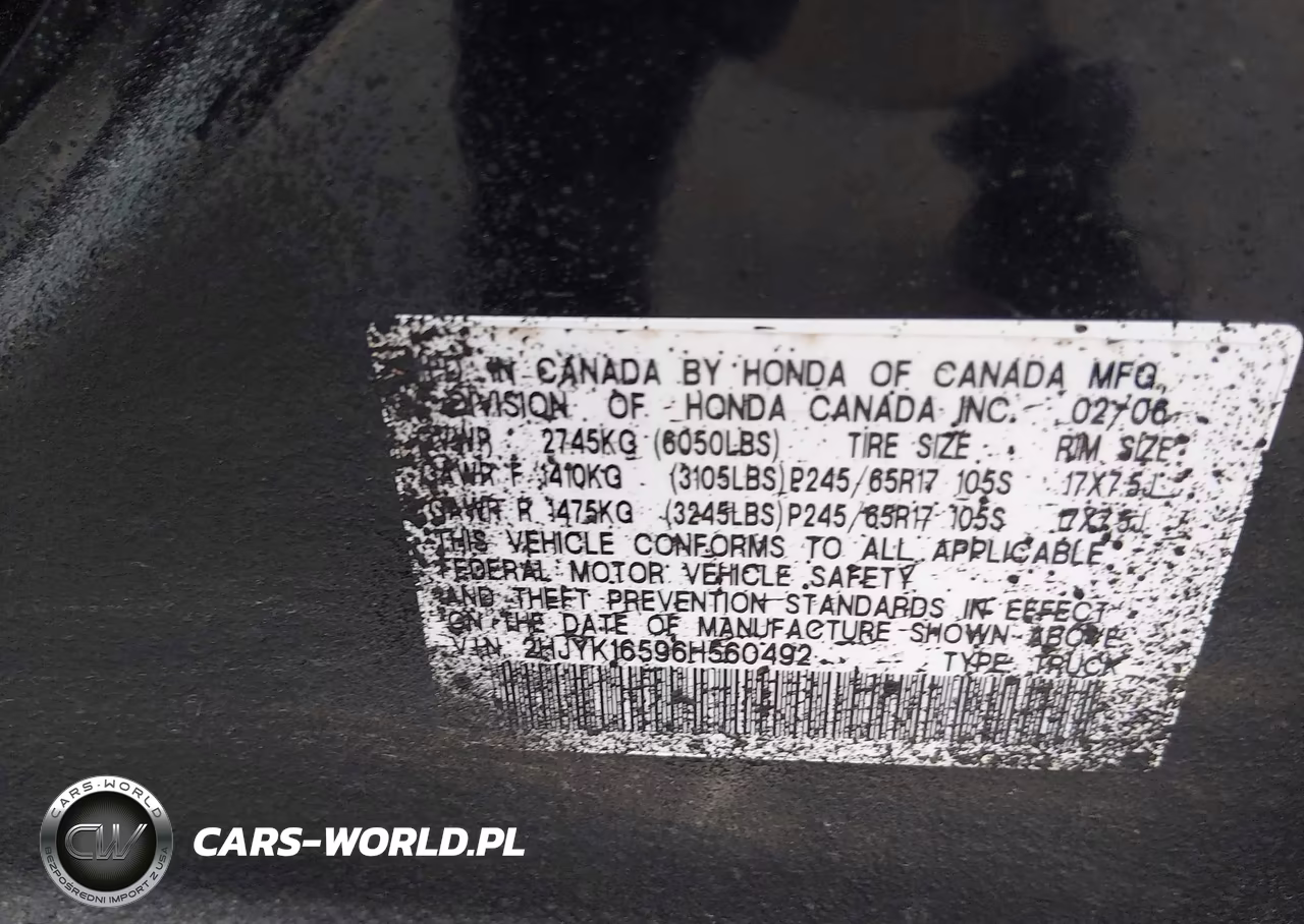 2006 Honda Ridgeline Rtl VIN:2HJYK16596H560492 - 9