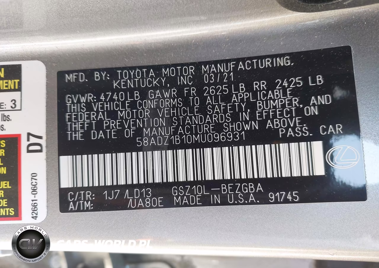 2021 Lexus Es 350 VIN:58ADZ1B10MU096931 - 9