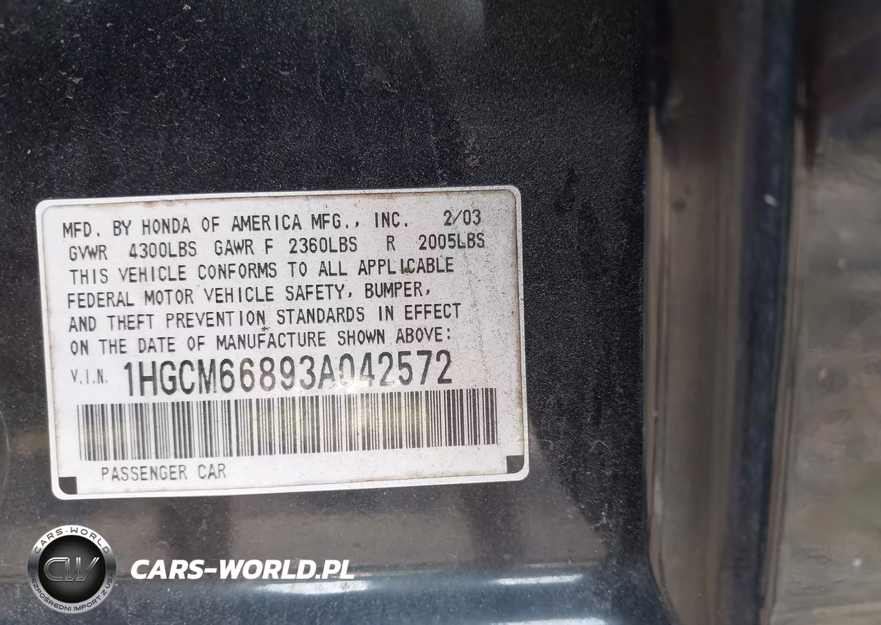 2003 Honda Accord 3.0 Ex VIN:1HGCM66893A042572 - 9