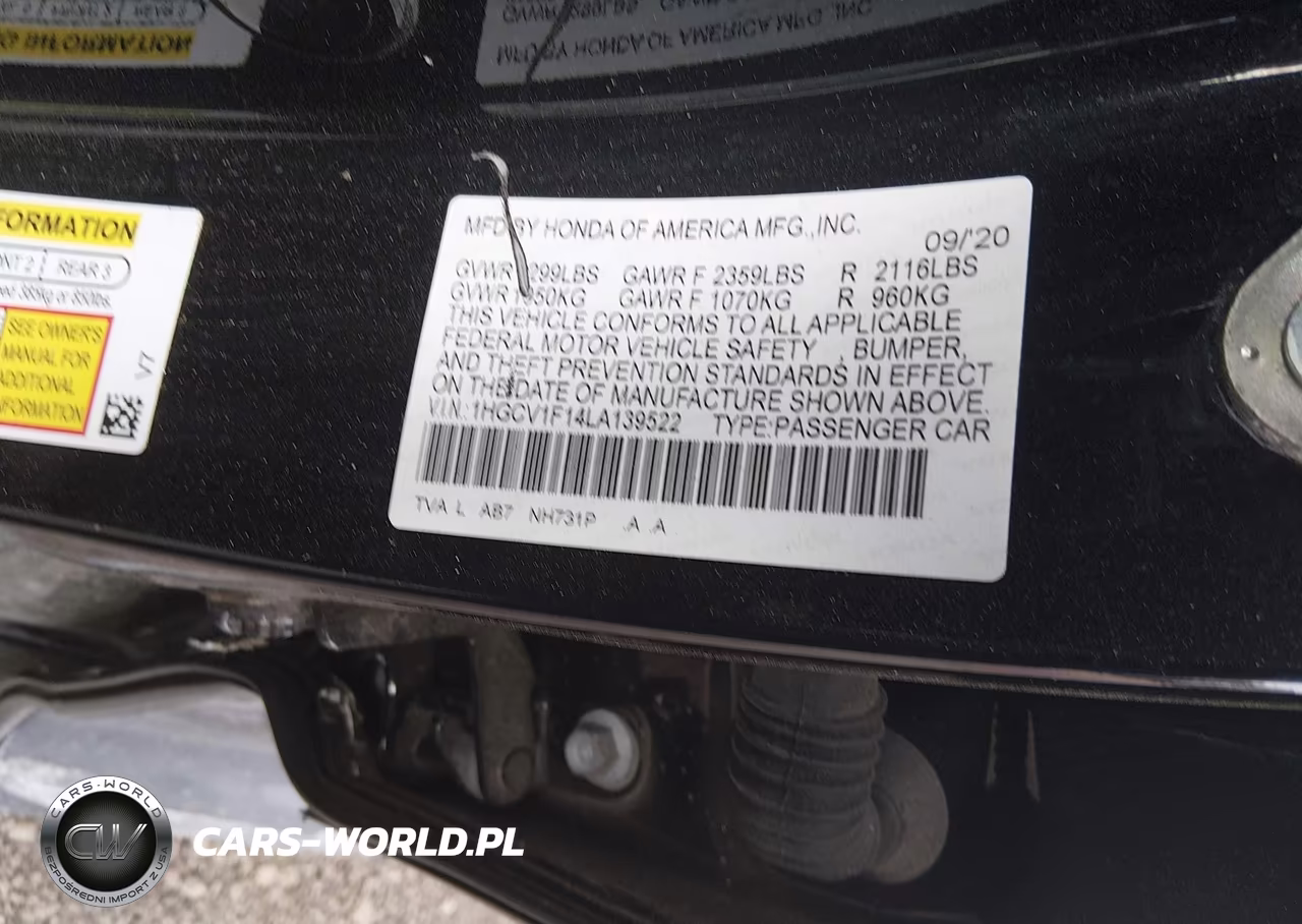 2020 Honda Accord Lx VIN:1HGCV1F14LA139522 - 9