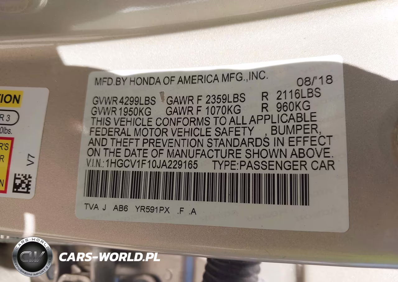 2018 Honda Accord Lx VIN:1HGCV1F10JA229165 - 9