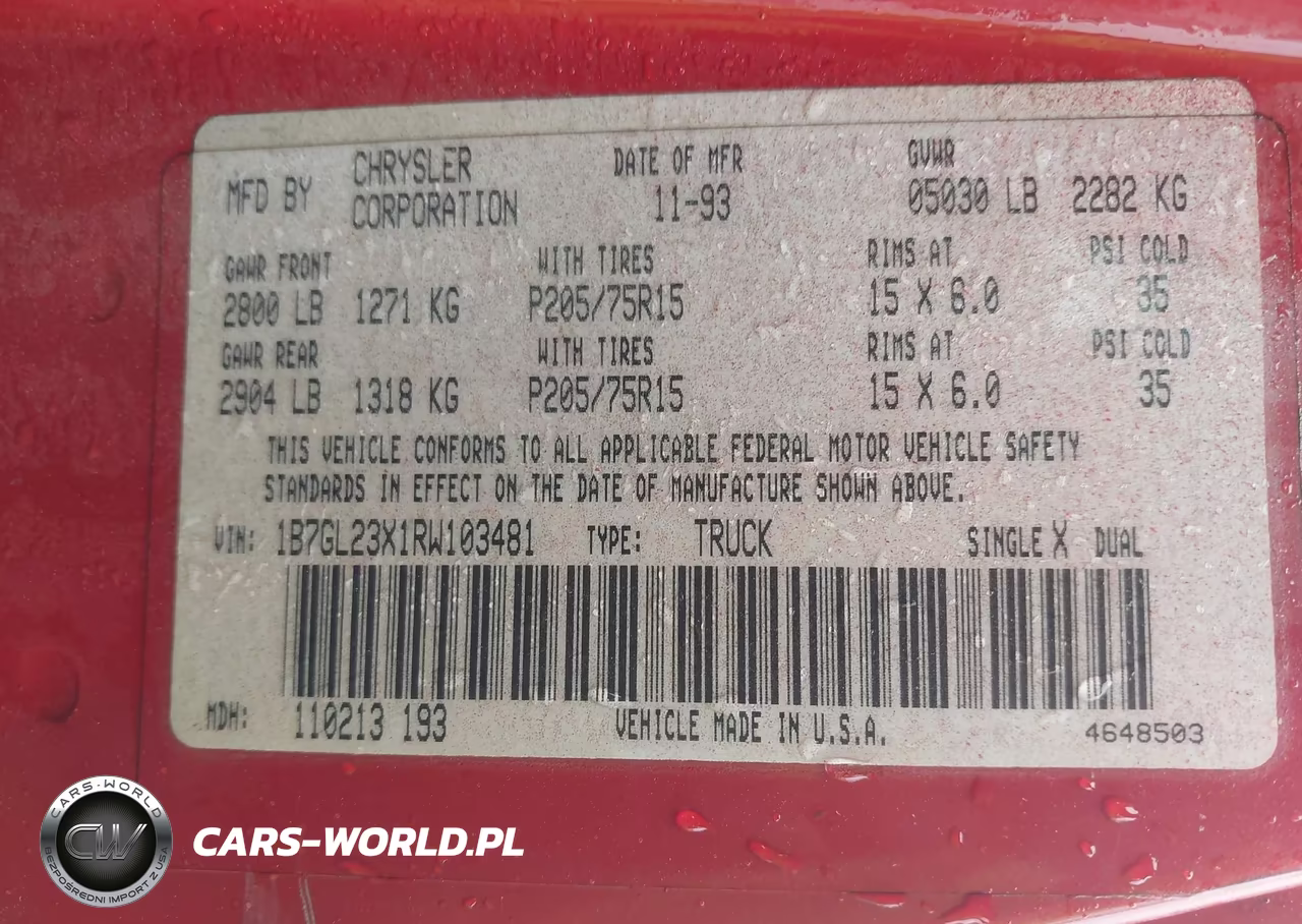 1994 Dodge Dakota VIN:1B7GL23X1RW103481 - 9