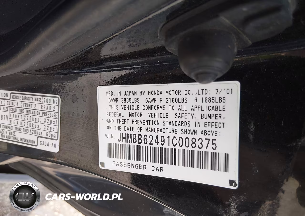 2001 Honda Prelude VIN:JHMBB62491C008375 - 9