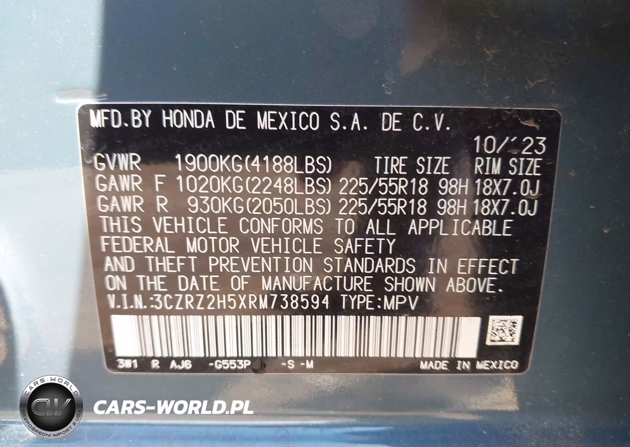 2024 Honda Hr-V Awd Sport-Awd Sport W-O Bsi VIN:3CZRZ2H5XRM738594 - 9