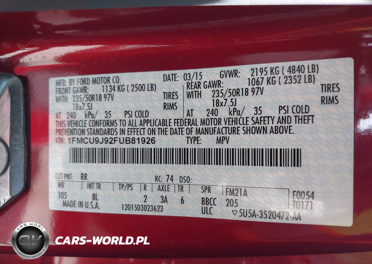 2015 Ford Escape Titanium VIN:1FMCU9J92FUB81926 - 9
