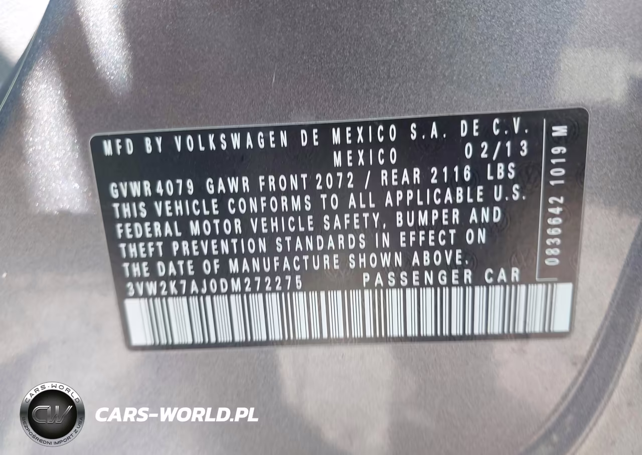 2013 Volkswagen Jetta 2.0L S VIN:3VW2K7AJ0DM272275 - 9