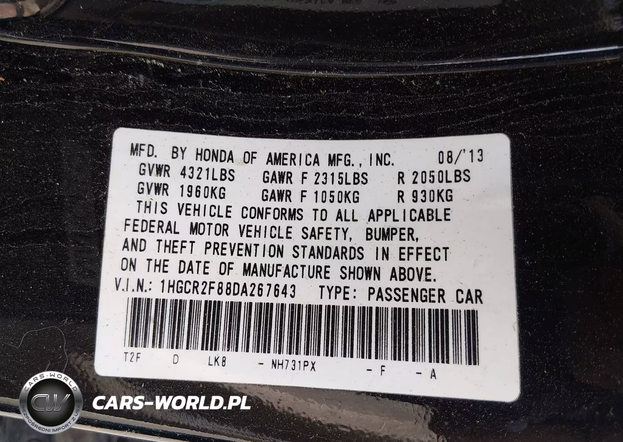 2013 Honda Accord Ex-L VIN:1HGCR2F88DA267643 - 9