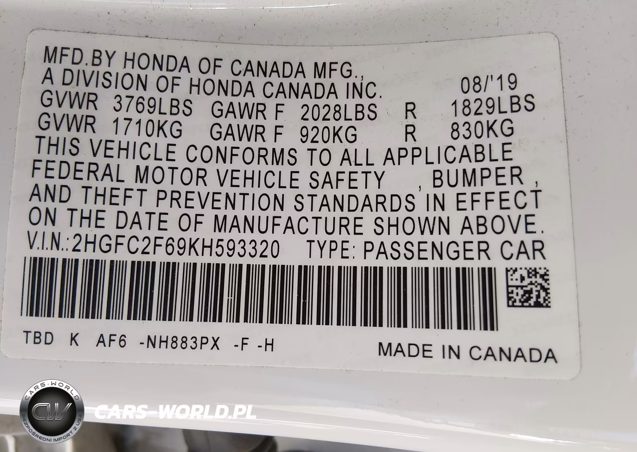2019 Honda Civic Lx VIN:2HGFC2F69KH593320 - 9