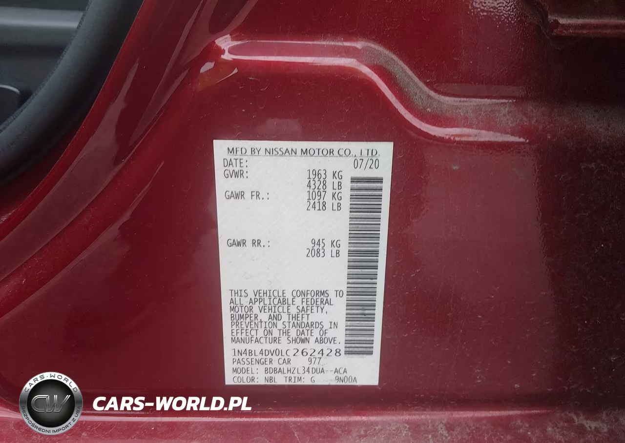 2020 Nissan Altima Sv Fwd VIN:1N4BL4DV0LC262428 - 9