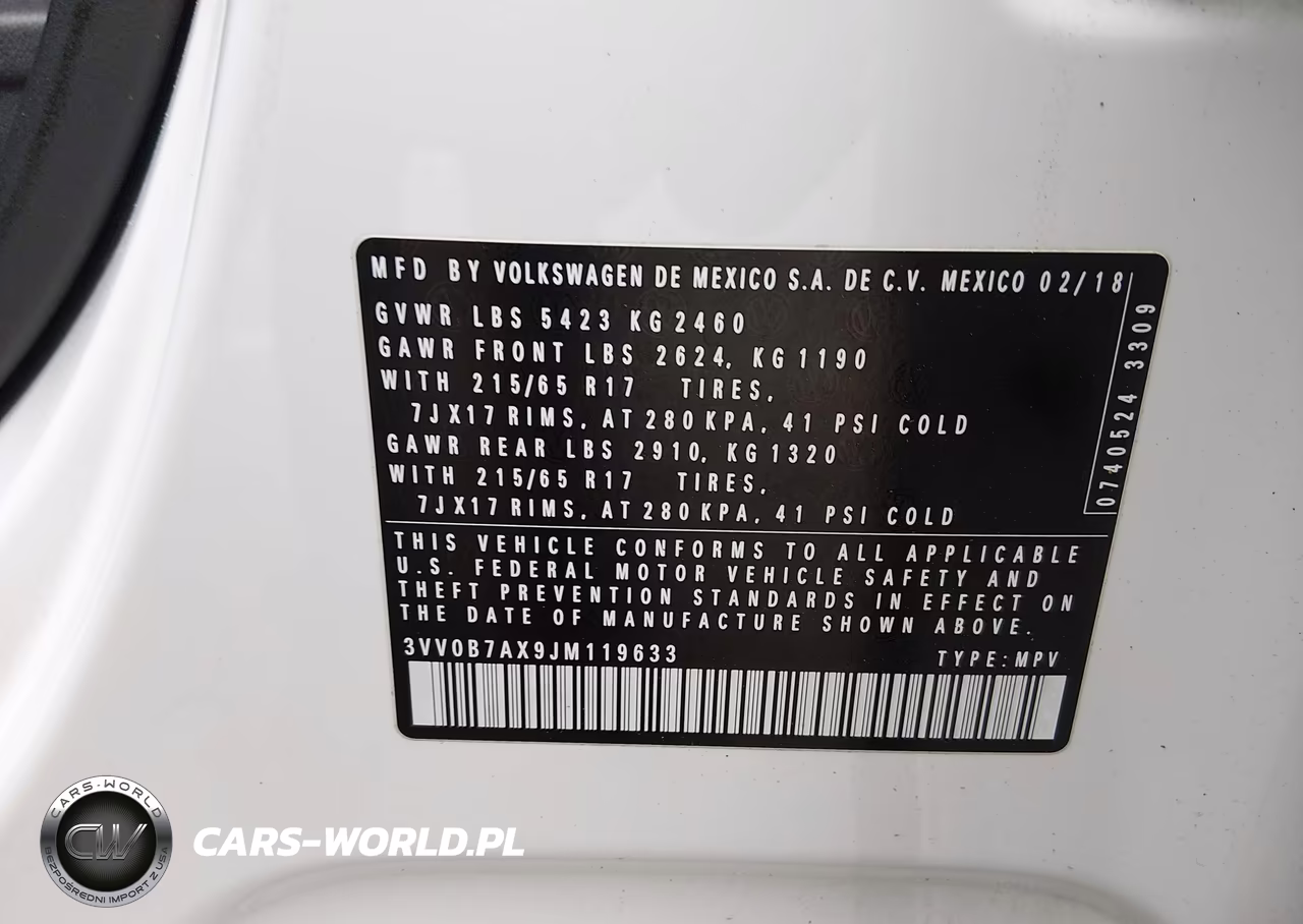 2018 Volkswagen Tiguan 2.0T S VIN:3VV0B7AX9JM119633 - 9