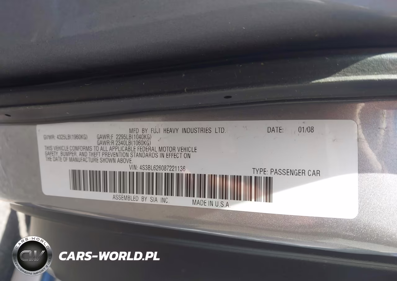 2008 Subaru Legacy 2.5I Limited VIN:4S3BL626087221136 - 9