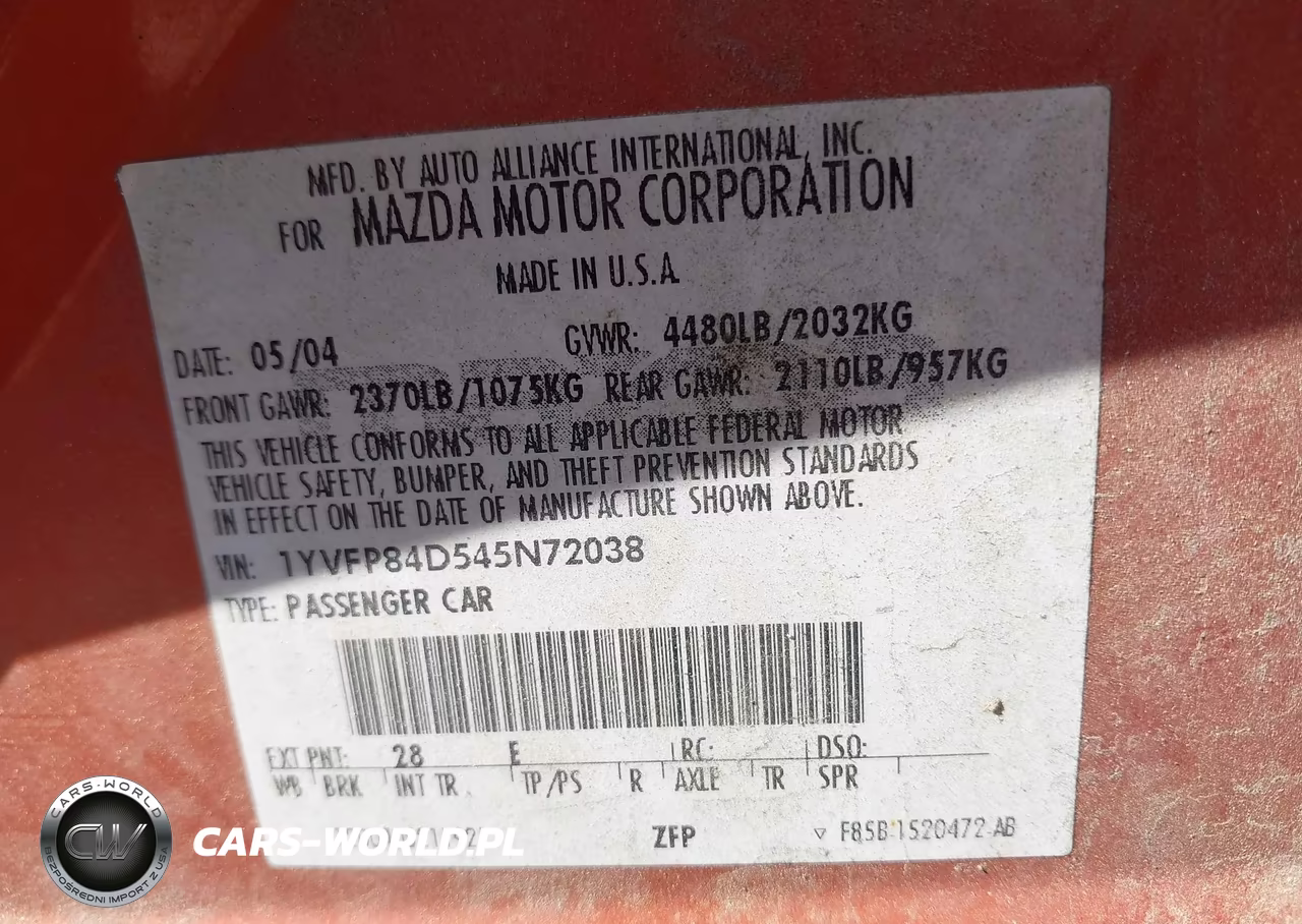 2004 Mazda Mazda6 S VIN:1YVFP84D545N72038 - 9