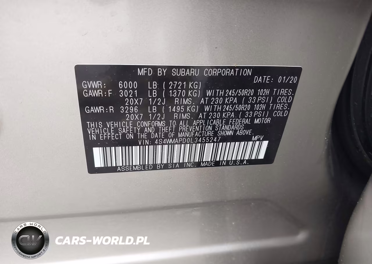 2020 Subaru Ascent Limited VIN:4S4WMAPD0L3455247 - 9