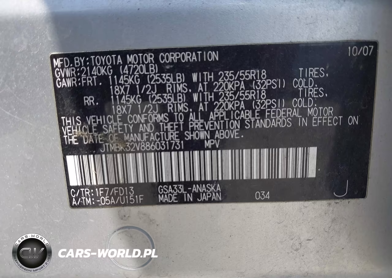 2008 Toyota Rav4 Sport V6 VIN:JTMBK32V886031731 - 9