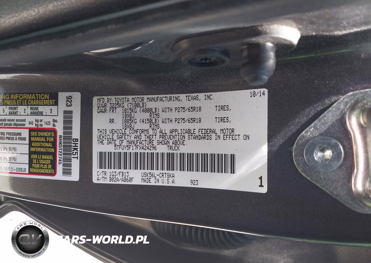 2015 Toyota Tundra Sr5 5.7L V8 VIN:5TFUY5F17FX424296 - 9