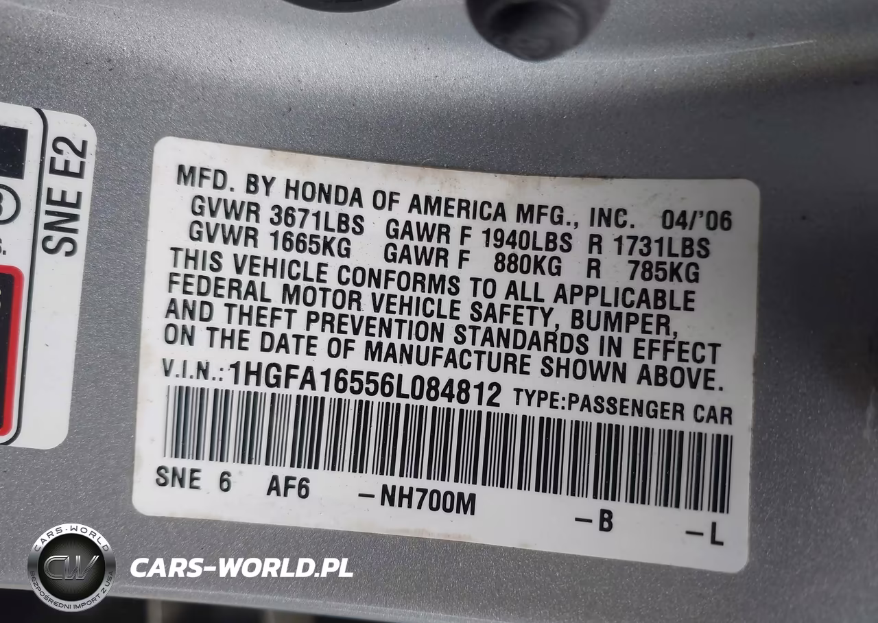 2006 Honda Civic Lx VIN:1HGFA16556L084812 - 9