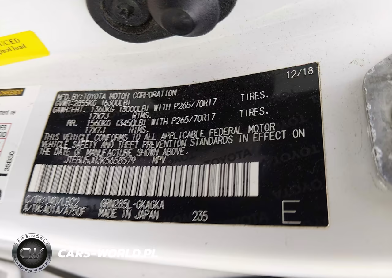 2019 Toyota 4Runner Sr5 Premium VIN:JTEBU5JR3K5658579 - 9
