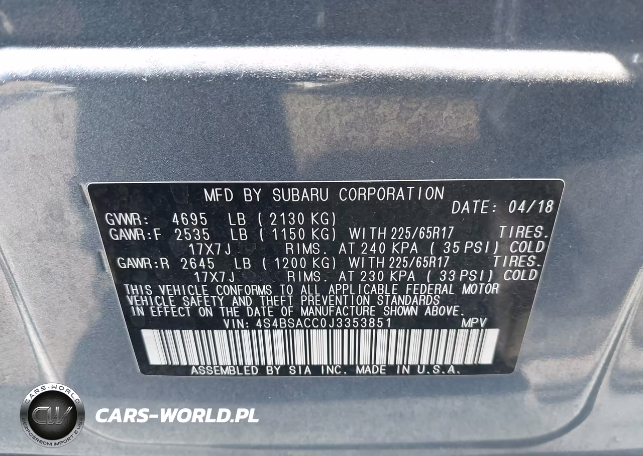 2018 Subaru Outback 2.5I Premium VIN:4S4BSACC0J3353851 - 9