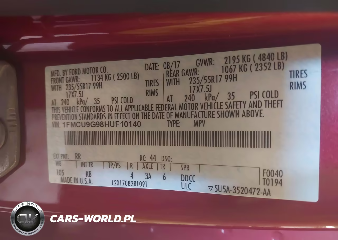 2017 Ford Escape Se VIN:1FMCU9G98HUF10140 - 9