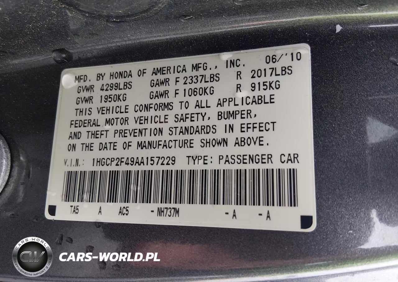2010 Honda Accord 2.4 Lx-P VIN:1HGCP2F49AA157229 - 9