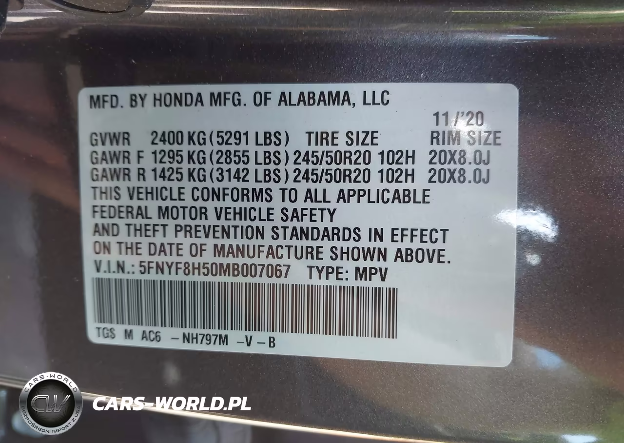 2021 Honda Passport Awd Ex-L VIN:5FNYF8H50MB007067 - 9