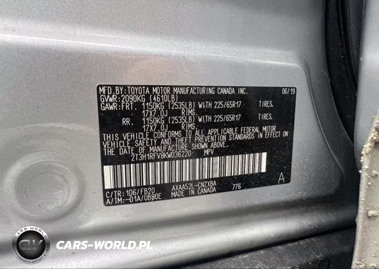 2019 Toyota Rav4 Le VIN:2T3H1RFV8KW036220 - 9