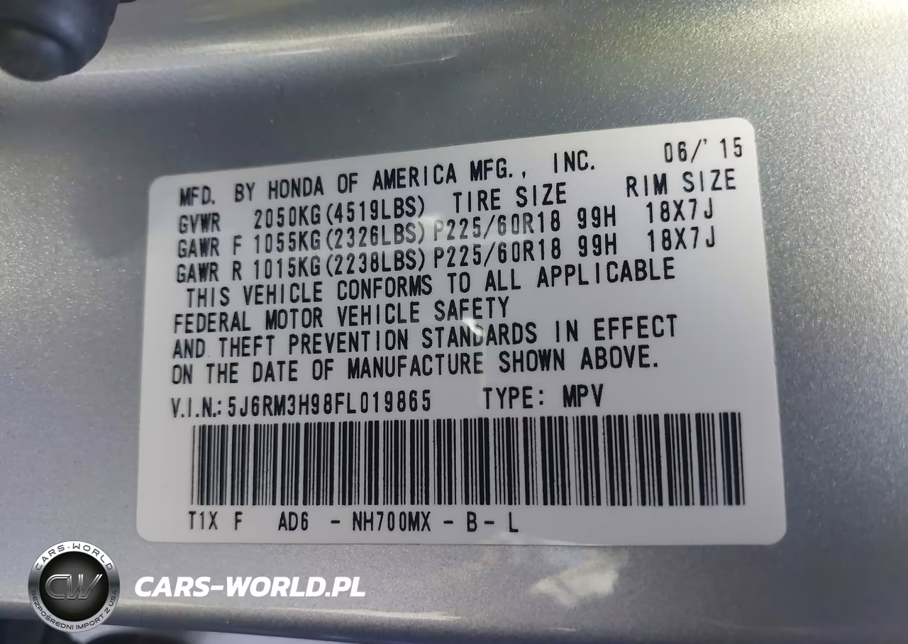 2015 Honda Cr-V Touring VIN:5J6RM3H98FL019865 - 9