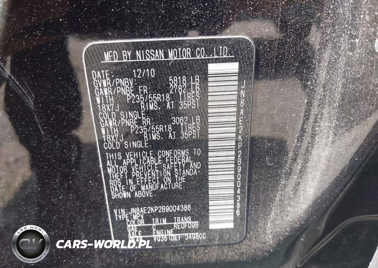 2011 Nissan Quest Sl VIN:JN8AE2KP2B9004386 - 9