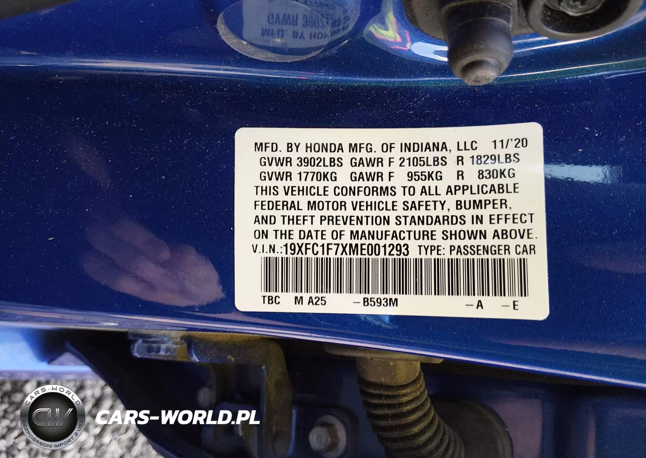 2021 Honda Civic Ex-L VIN:19XFC1F7XME001293 - 9