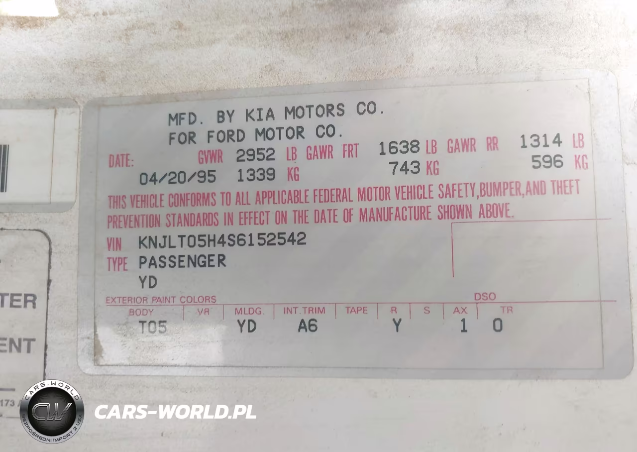 1995 Ford Aspire VIN:KNJLT05H4S6152542 - 9