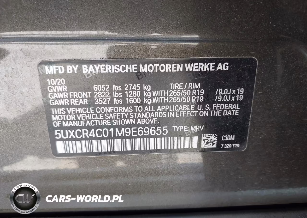 2021 BMW X5 Sdrive40I VIN:5UXCR4C01M9E69655 - 9