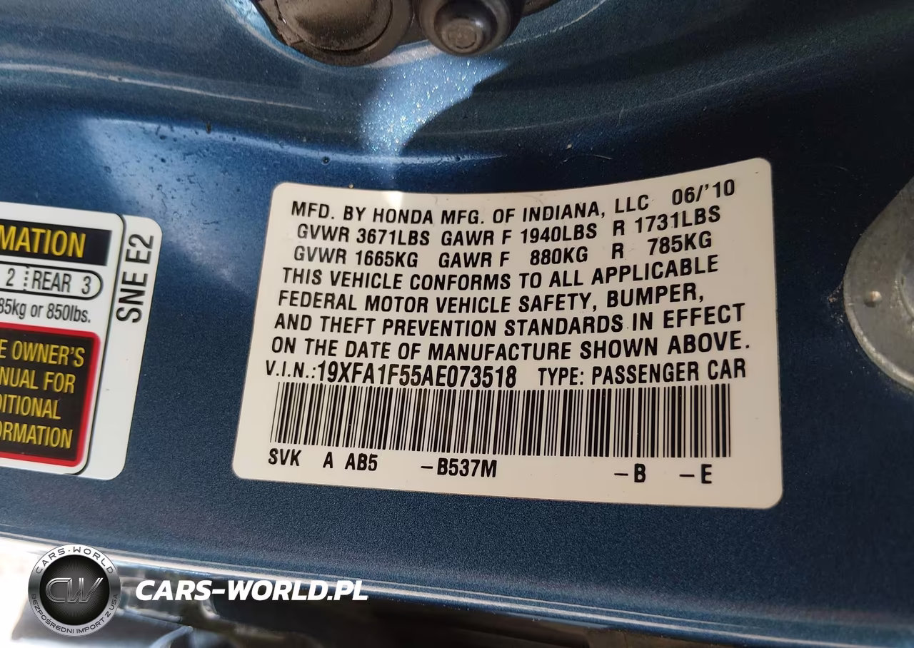 2010 Honda Civic Lx VIN:19XFA1F55AE073518 - 9