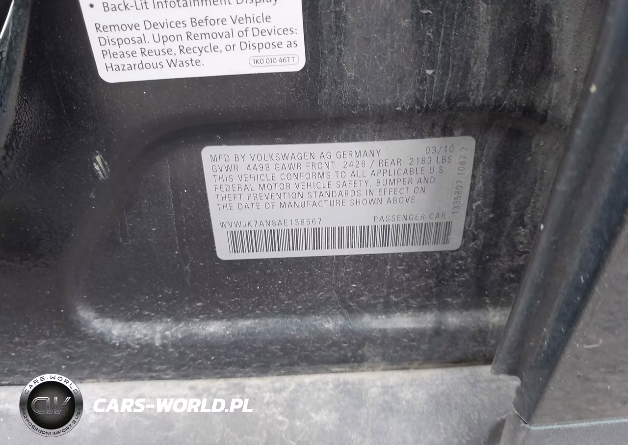 2010 Volkswagen Passat Komfort VIN:WVWJK7AN8AE138567 - 9