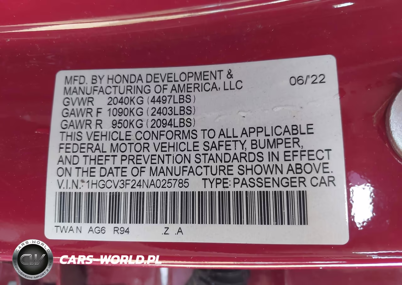 2022 Honda Accord Hybrid Sport VIN:1HGCV3F24NA025785 - 9