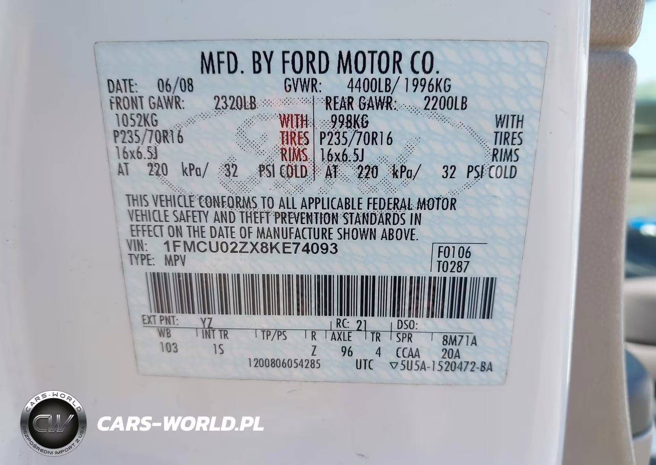 2008 Ford Escape Xls VIN:1FMCU02ZX8KE74093 - 9
