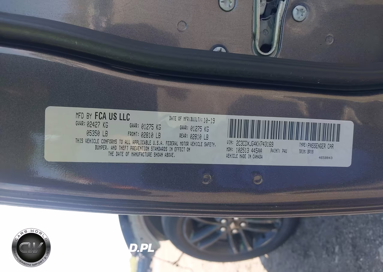 2019 Dodge Charger Sxt Awd VIN:2C3CDXJG4KH743169 - 9