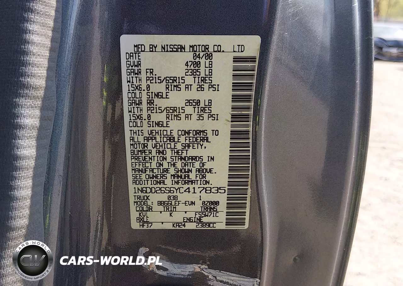 2000 Nissan Frontier Xe VIN:1N6DD26S6YC417835 - 9