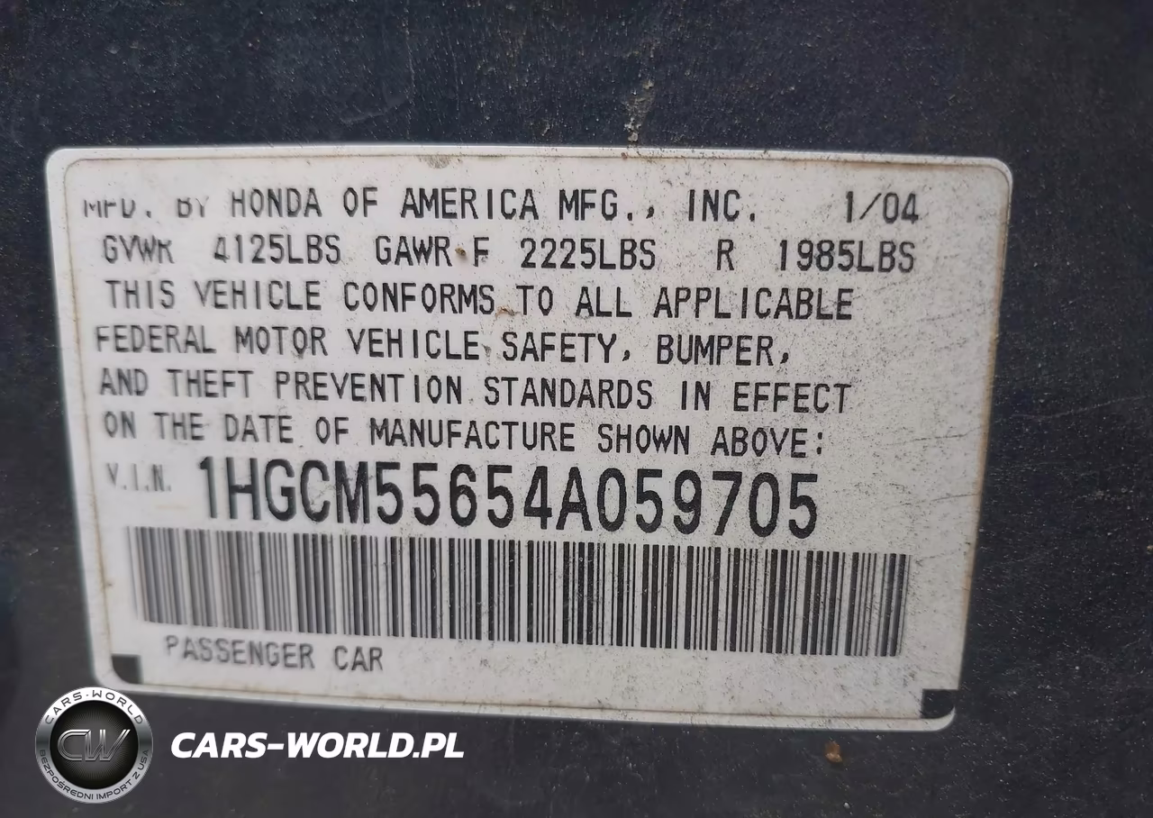 2004 Honda Accord 2.4 Ex VIN:1HGCM55654A059705 - 9