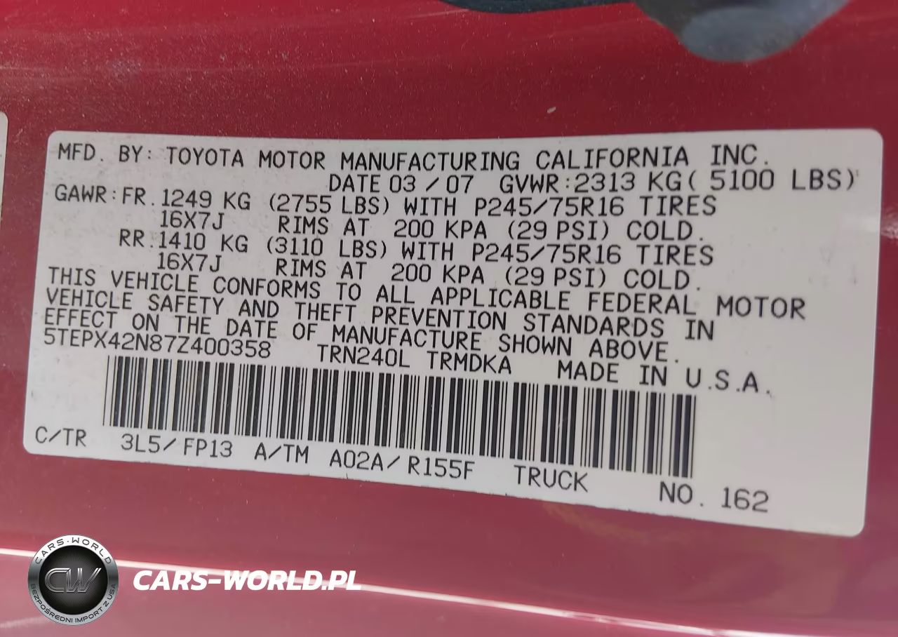 2007 Toyota Tacoma VIN:5TEPX42N87Z400358 - 9