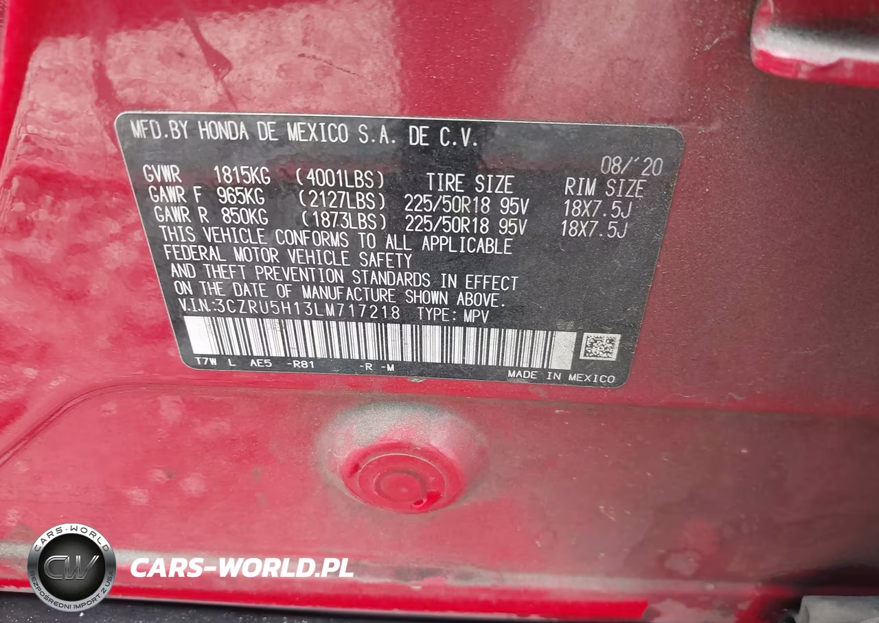 2020 Honda Hr-V 2Wd Sport VIN:3CZRU5H13LM717218 - 9