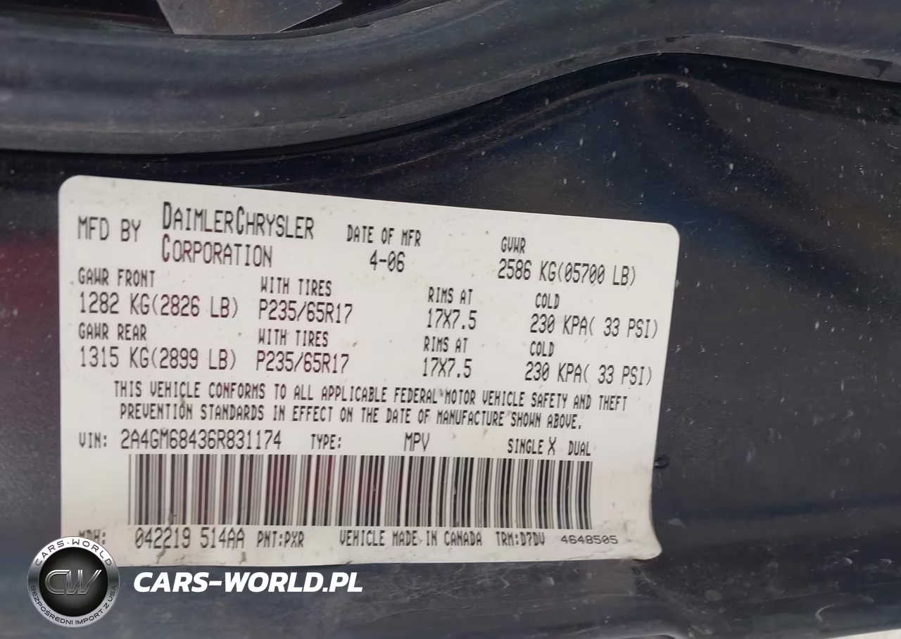 2006 Chrysler Pacifica Touring VIN:2A4GM68436R831174 - 9