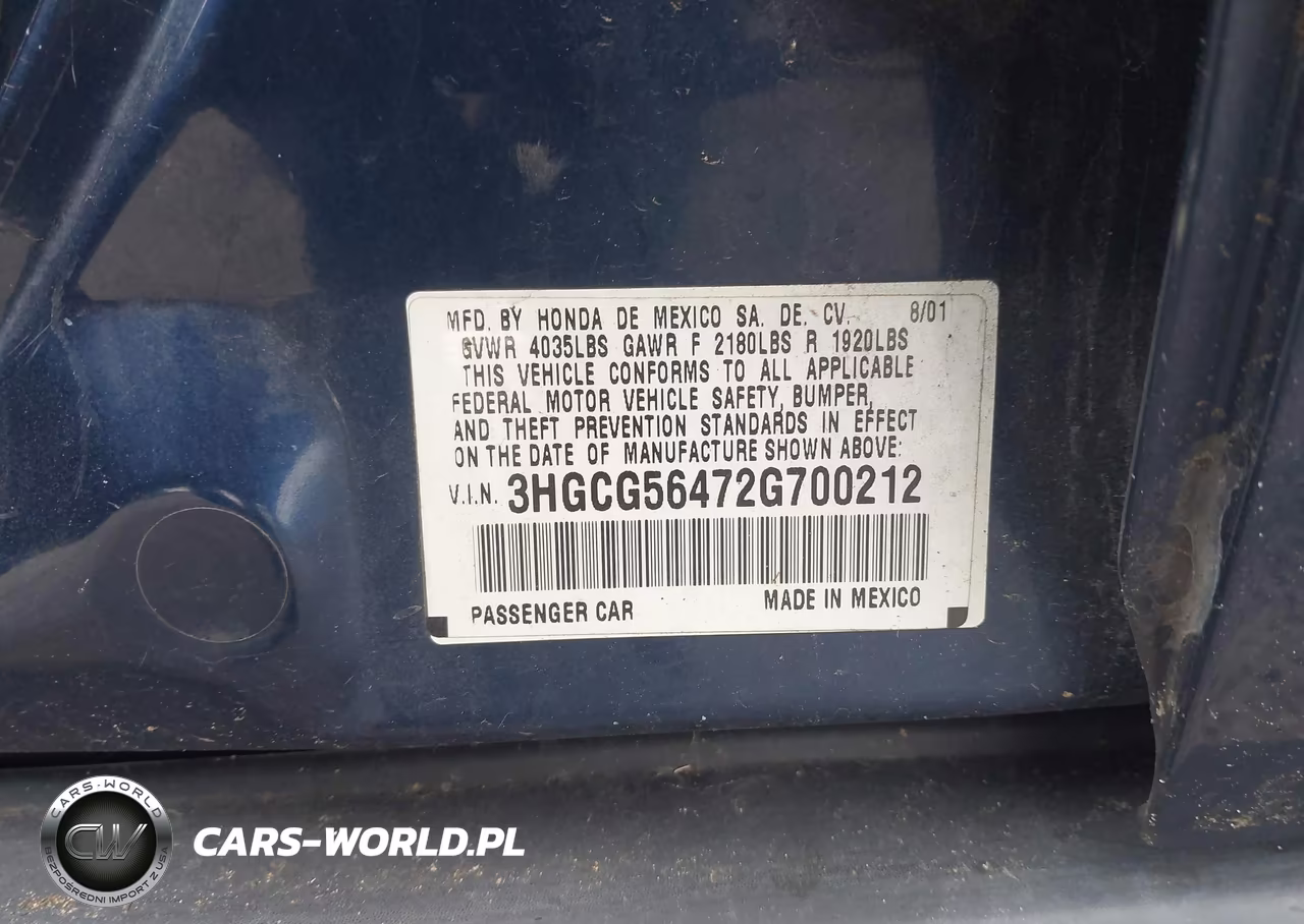 2002 Honda Accord 2.3 Lx VIN:3HGCG56472G700212 - 9