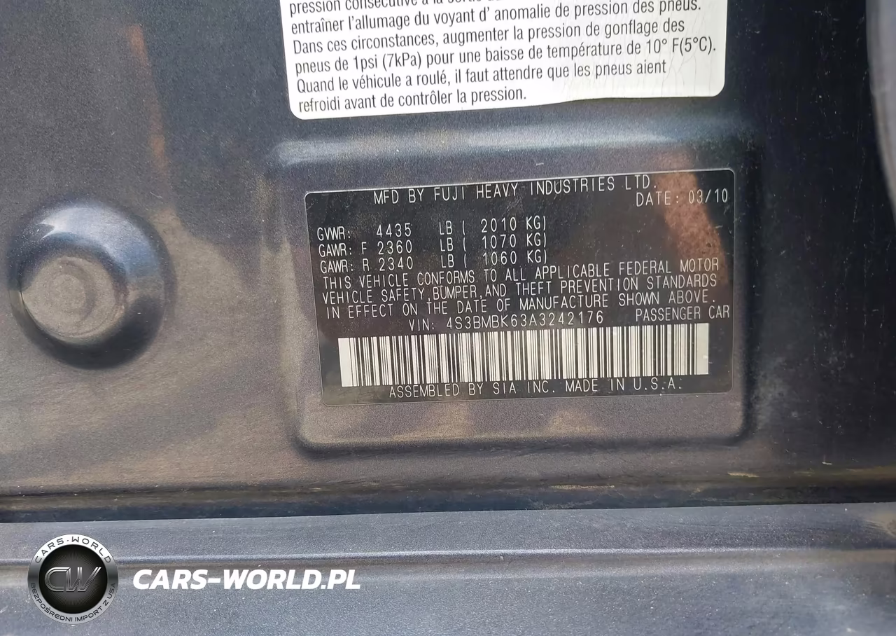 2010 Subaru Legacy 2.5I Limited VIN:4S3BMBK63A3242176 - 9
