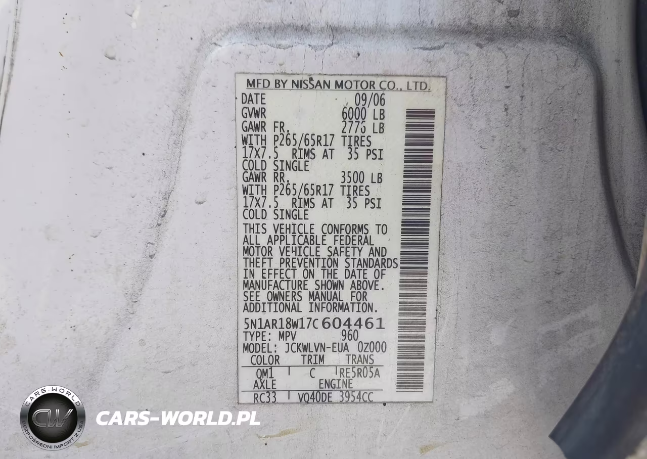 2007 Nissan Pathfinder Le VIN:5N1AR18W17C604461 - 9